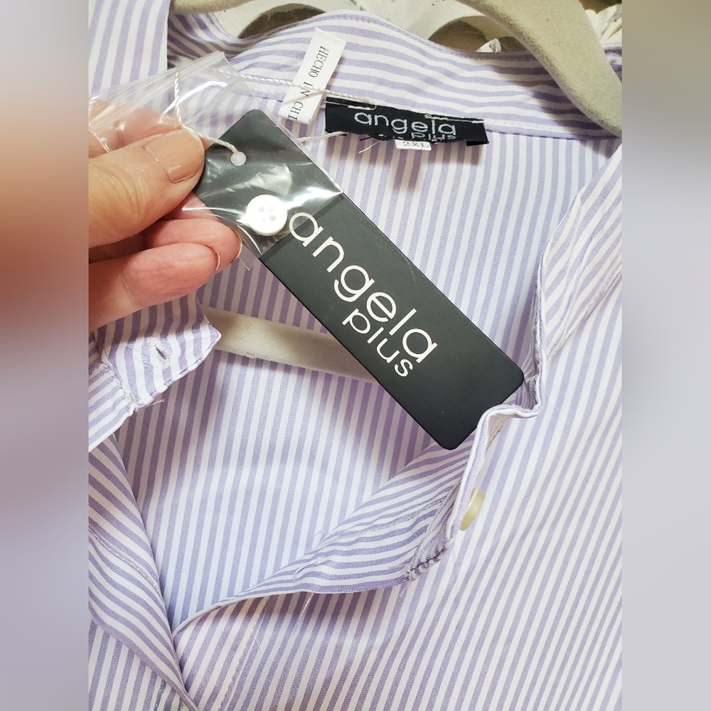 Lavender Pinstripe Shirt Dress NWT Angela Plus Best Fit Lg/XL - Picture 11 of 14